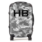 Personalized Grey Camouflage with Black Font Initial Suitcase