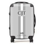 Personalized Grey, White and Grey Stripe with Black Font Initial Suitcase