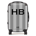Personalized Grey Stripe with Black Font Initial Suitcase