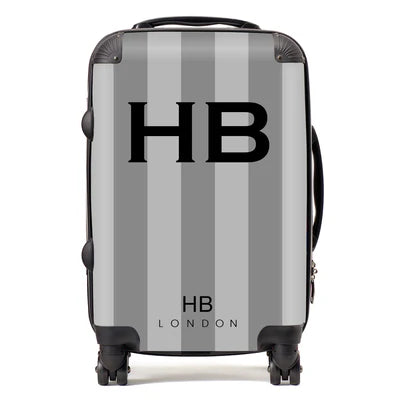 Personalized Grey Stripe with Black Font Initial Suitcase