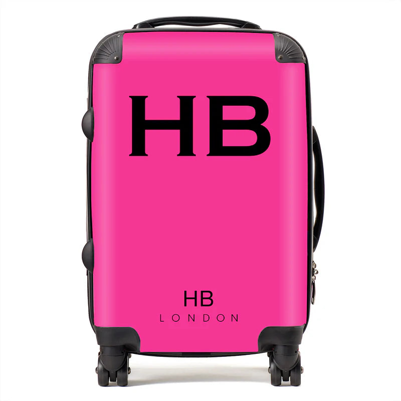 Personalized Hot Pink with Black Font Initial Suitcase