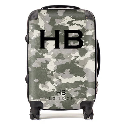 Personalized Green Camouflage with Black Font Initial Suitcase