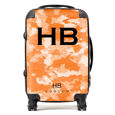 Personalized Orange Camouflage with Black Font Initial Suitcase