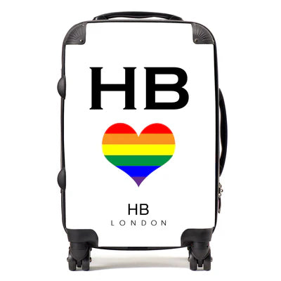 Personalized White Pride Heart with Black Font Initial Suitcase