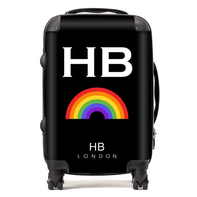 Personalized Black Pride Rainbow with White Font Initial Suitcase