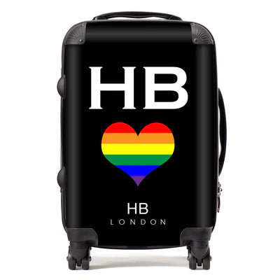 Personalized Black Pride Heart with White Font Initial Suitcase