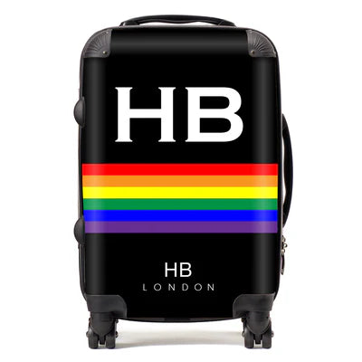 Personalized Black Pride Stripe with White Font Initial Suitcase