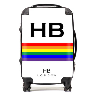 Personalized White Pride Stripe with Black Font Initial Suitcase