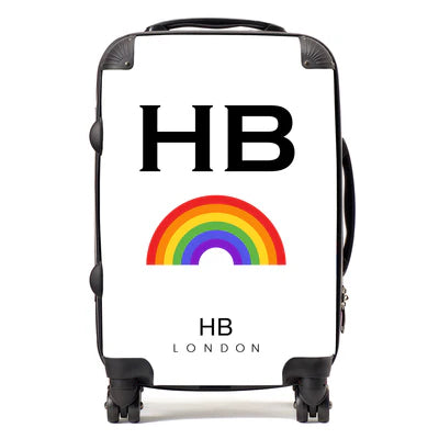 Personalized White Pride Rainbow with Black Font Initial Suitcase