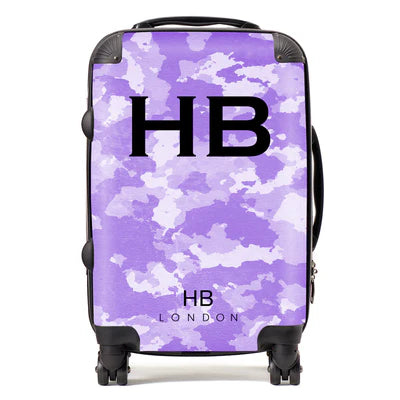 Personalized Purple Camouflage with Black Font Initial Suitcase