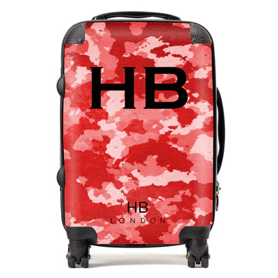 Personalized Red Camouflage with Black Font Initial Suitcase