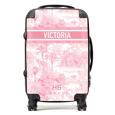 Personalized Pink Tiger Toile with Designer Font Initial Suitcase