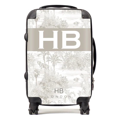 Personalized Greige Tiger Toile with Original Font Initial Suitcase