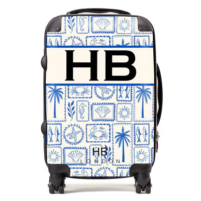 Personalized Santorini Stamps with Black Font Initial Suitcase