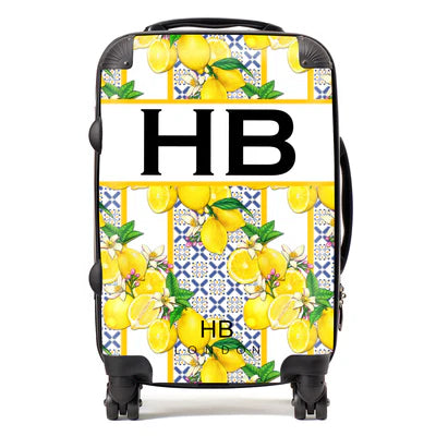 Personalized Capri Lemons with Black Font Initial Suitcase