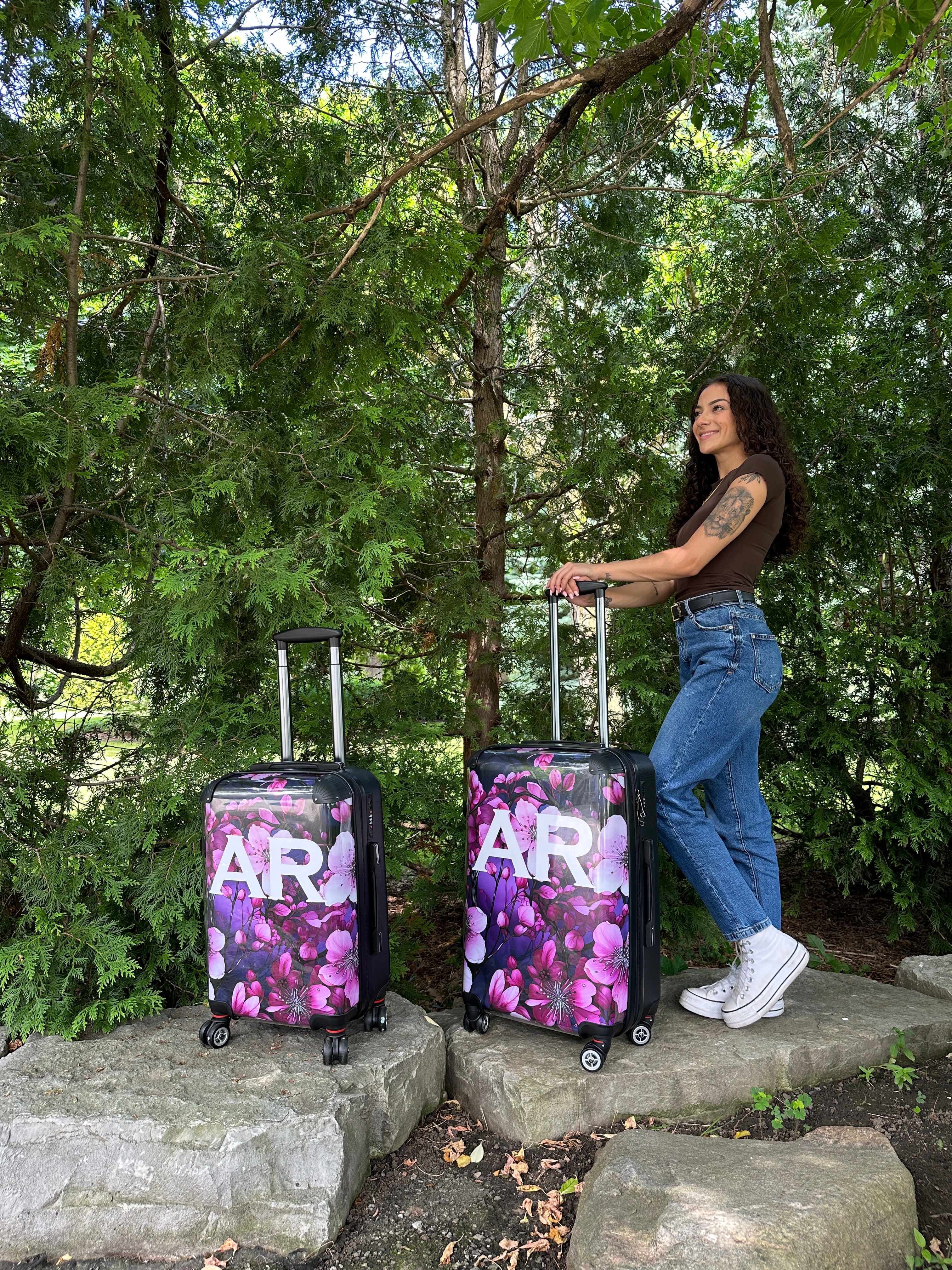 PERSONALIZED PINK WITH BLACK FONT INITIAL AND NAME LUGGAGE