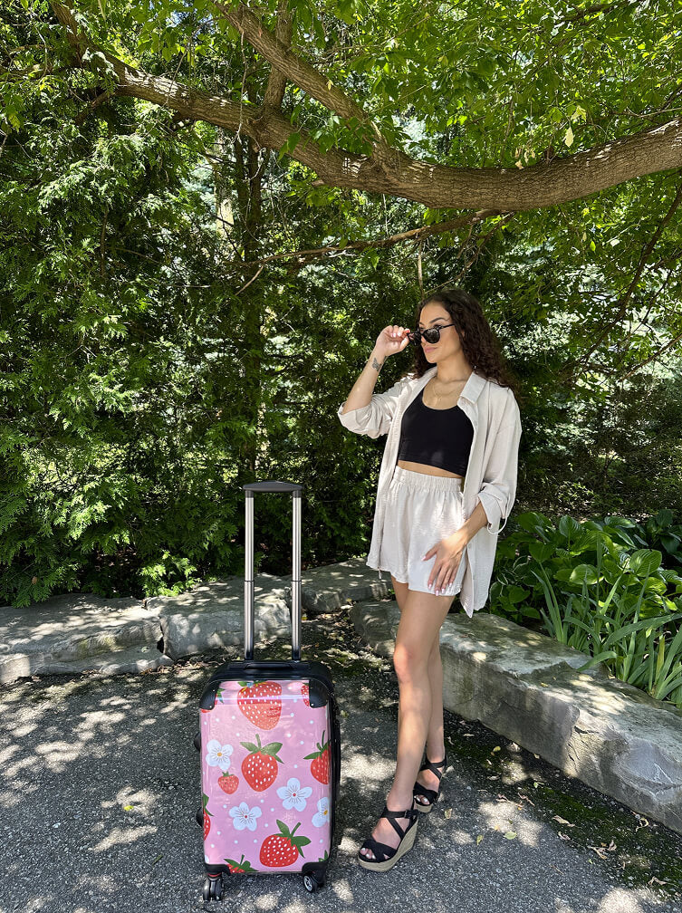 PERSONALIZED PINK AND WHITE SWIRL WITH WHITE FONT INITIAL LUGGAGE