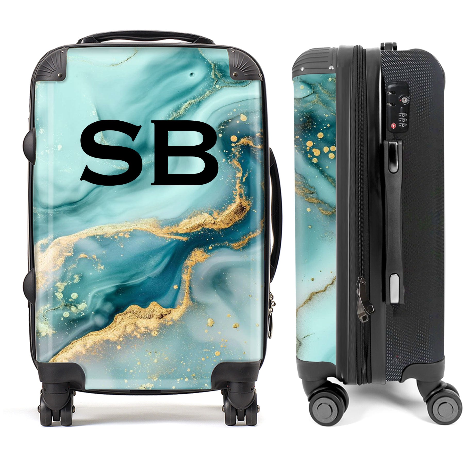 PERSONALIZED TURQUOISE AND GOLD MARBLE INITIAL LUGGAGE