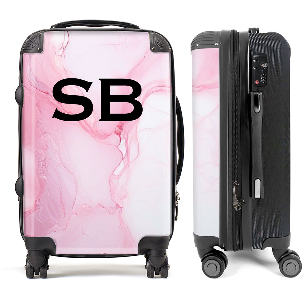 PERSONALIZED PINK MARBLE BLACK INITIAL LUGGAGE