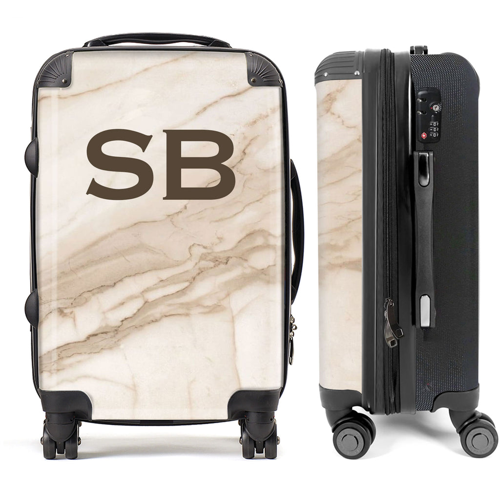 PERSONALIZED NATURAL MARBLE BROWN INITIAL LUGGAGE