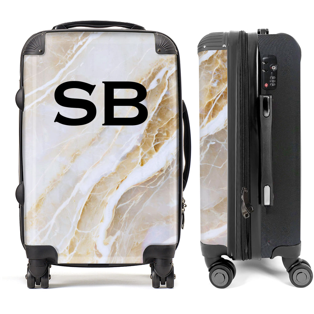 PERSONALIZED NATURAL MARBLE BLACK INITIAL LUGGAGE