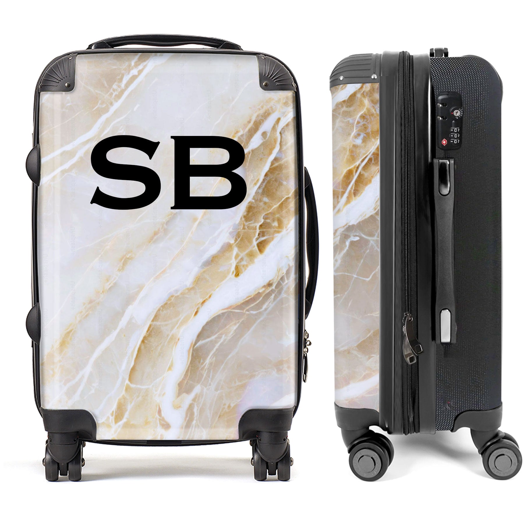 PERSONALIZED NATURAL MARBLE BLACK INITIAL LUGGAGE