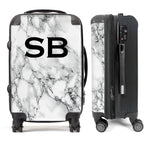 PERSONALIZED WHITE MARBLE BLACK INITIAL LUGGAGE