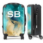 PERSONALIZED TURQUOISE AND GOLD MARBLE WHITE INITIAL LUGGAGE
