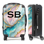 PERSONALIZED TURQUOISE AND PNIK MARBLE BLACK INITIAL LUGGAGE