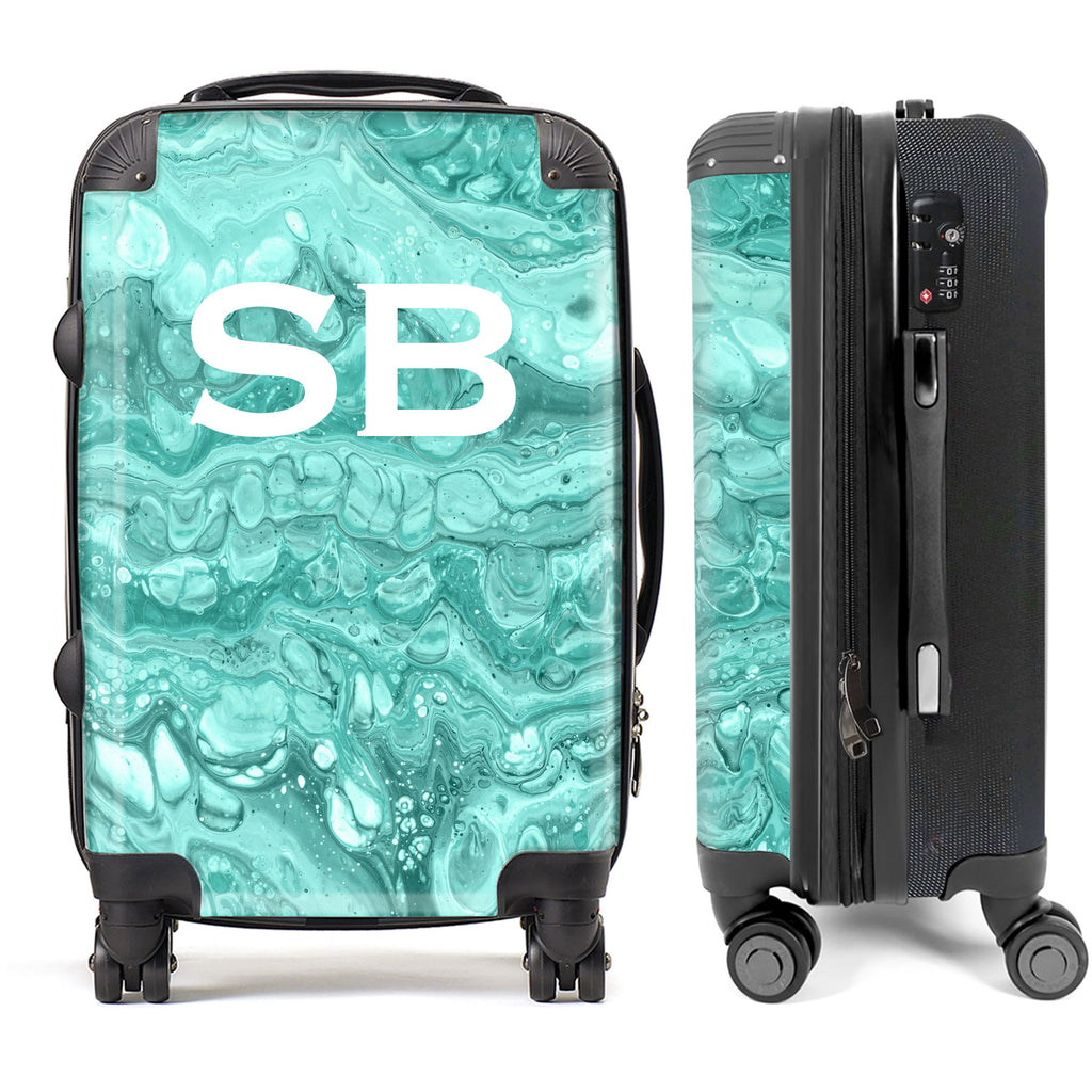 PERSONALIZED TURQUOISE MARBLE WHITE INITIAL LUGGAGE