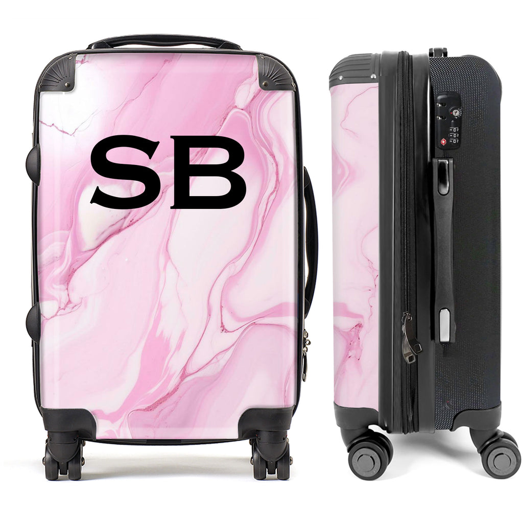 PERSONALIZED PINK MARBLE BLACK INITIAL LUGGAGE
