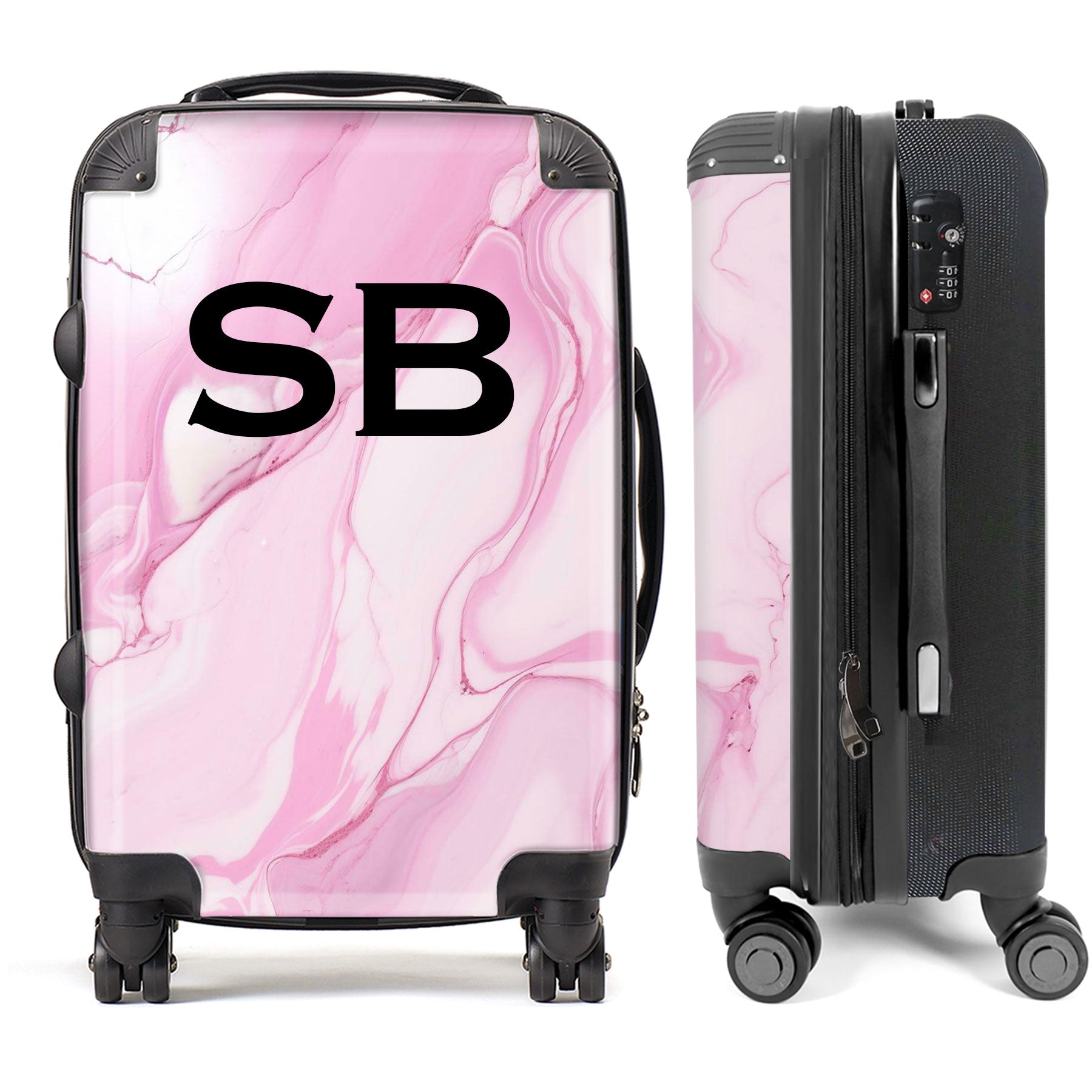 PERSONALIZED PINK MARBLE BLACK INITIAL LUGGAGE