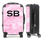 PERSONALIZED PINK MARBLE BLACK INITIAL LUGGAGE