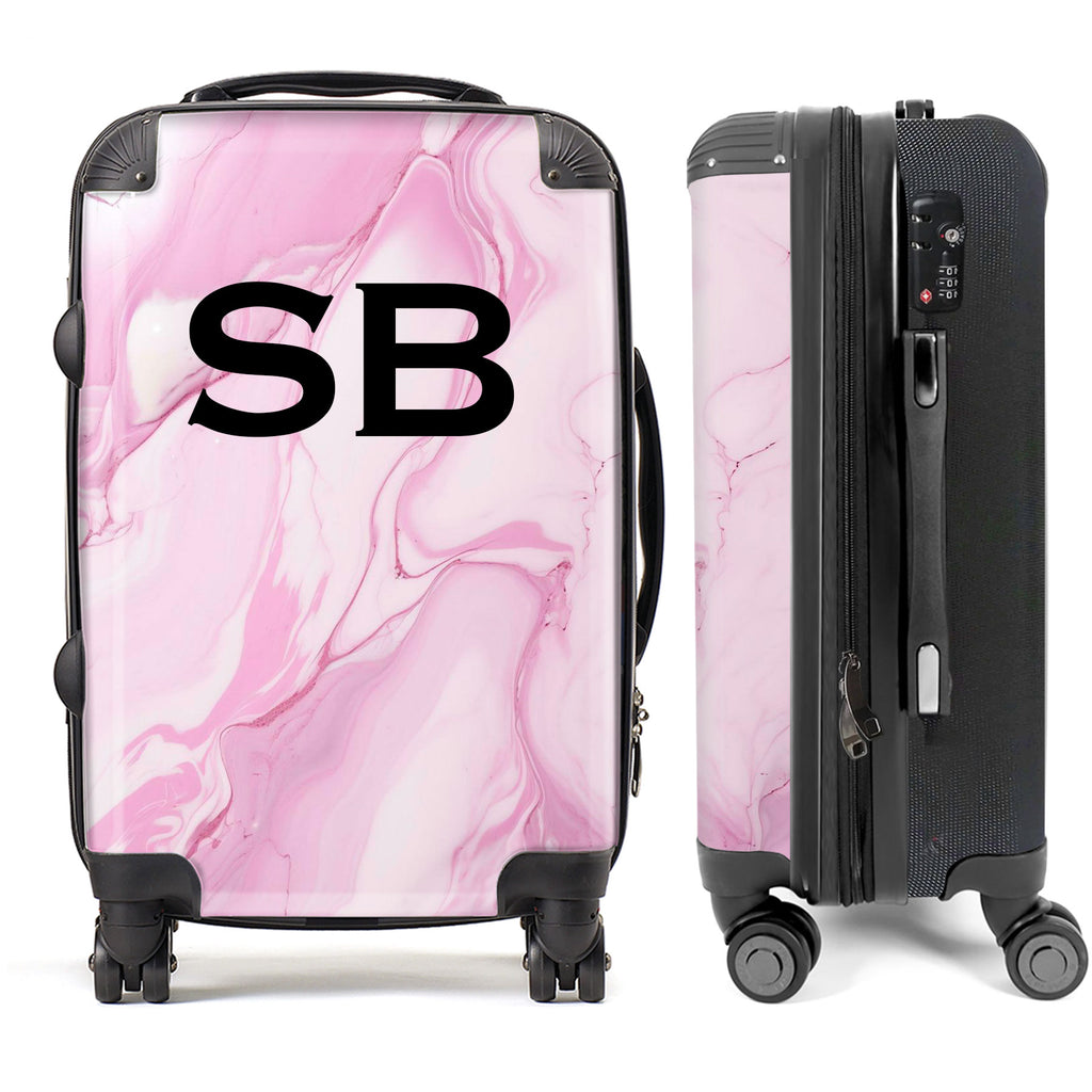 PERSONALIZED PINK MARBLE BLACK INITIAL LUGGAGE
