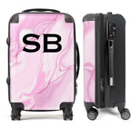 PERSONALIZED PINK MARBLE BLACK INITIAL LUGGAGE