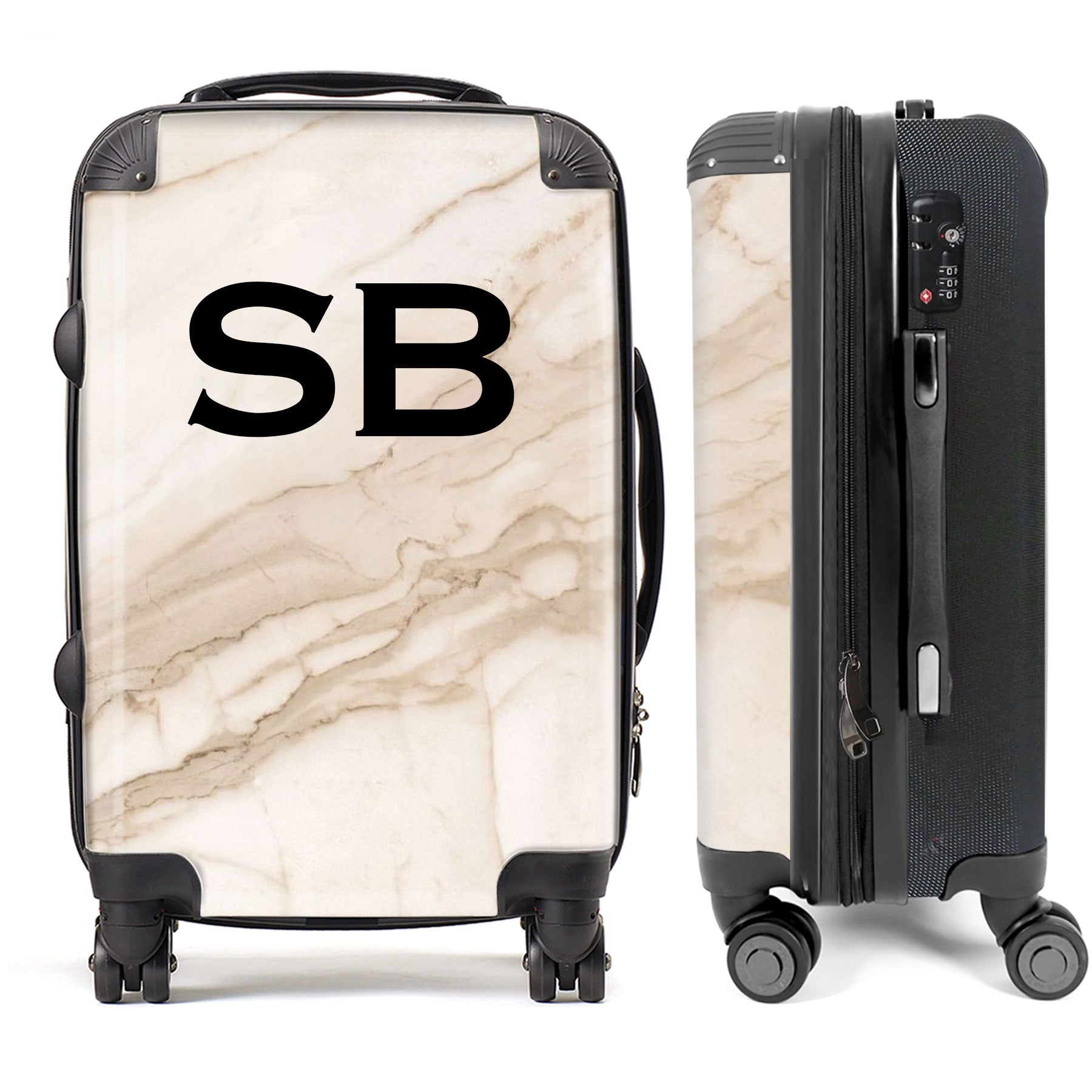 PERSONALIZED NATURAL MARBLE BLACK INITIAL LUGGAGE