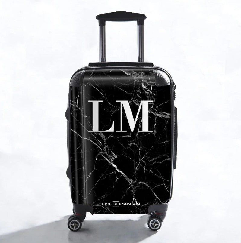 Personalised Black Marble Initials Suitcase