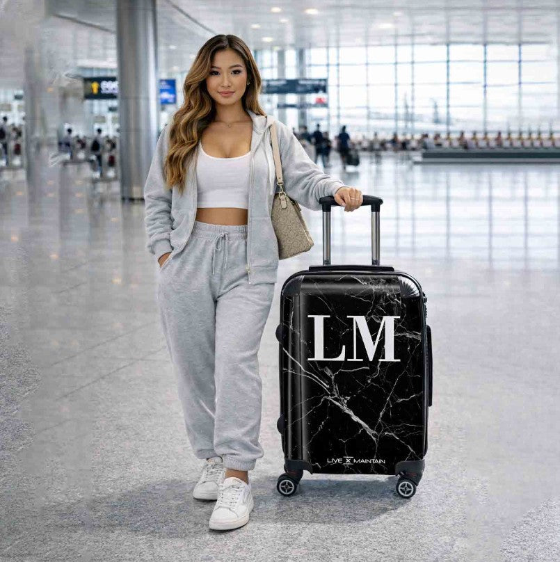 Personalised Black Marble Initials Suitcase