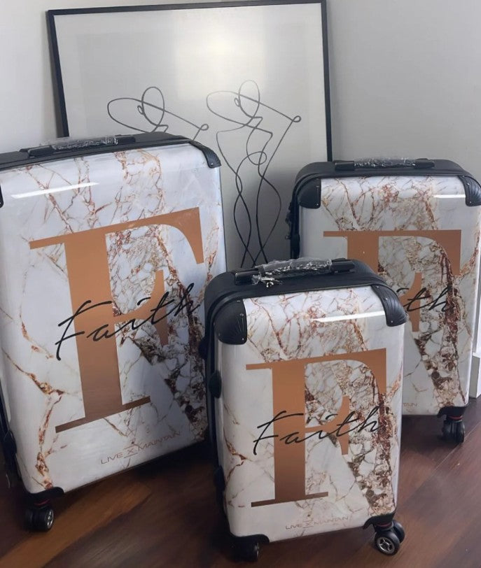 Personalised Cracked Marble Bronze Initial Suitcase