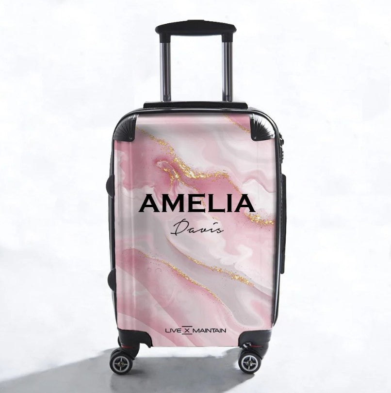 Personalised Luxe Pink Marble Name Suitcase