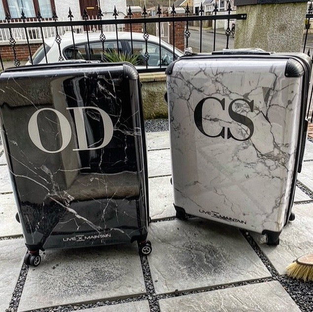 Personalised White Marble Initials Suitcase