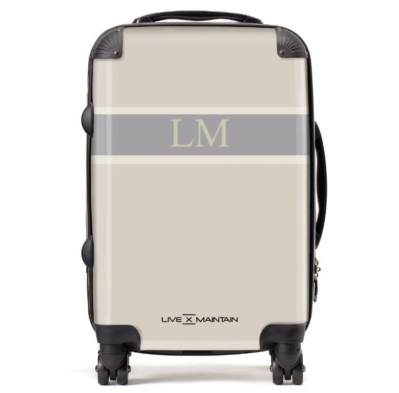 Personalised Beige Stripe initials Suitcase