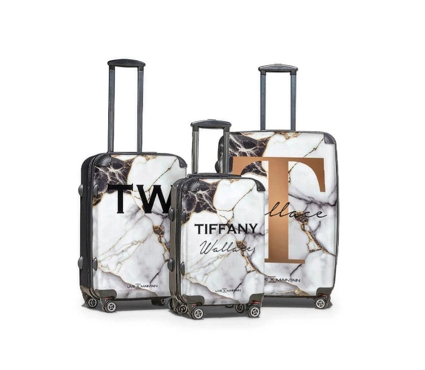 Personalised White and Black Marble Name Suitcase