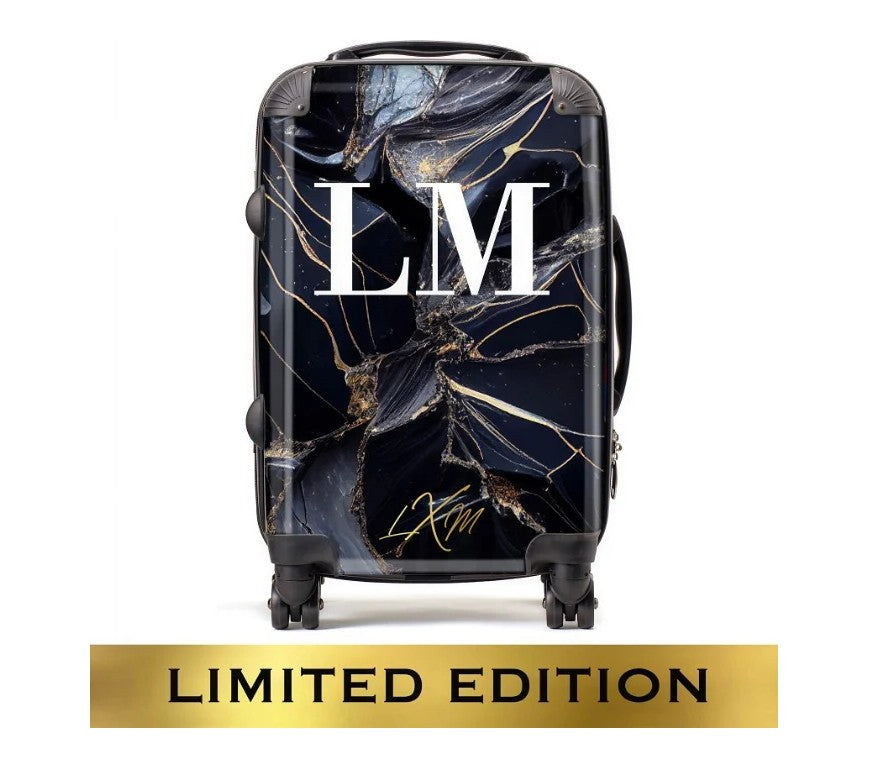 Limited Edition Personalised Black Ice Marble Initials Suitcase