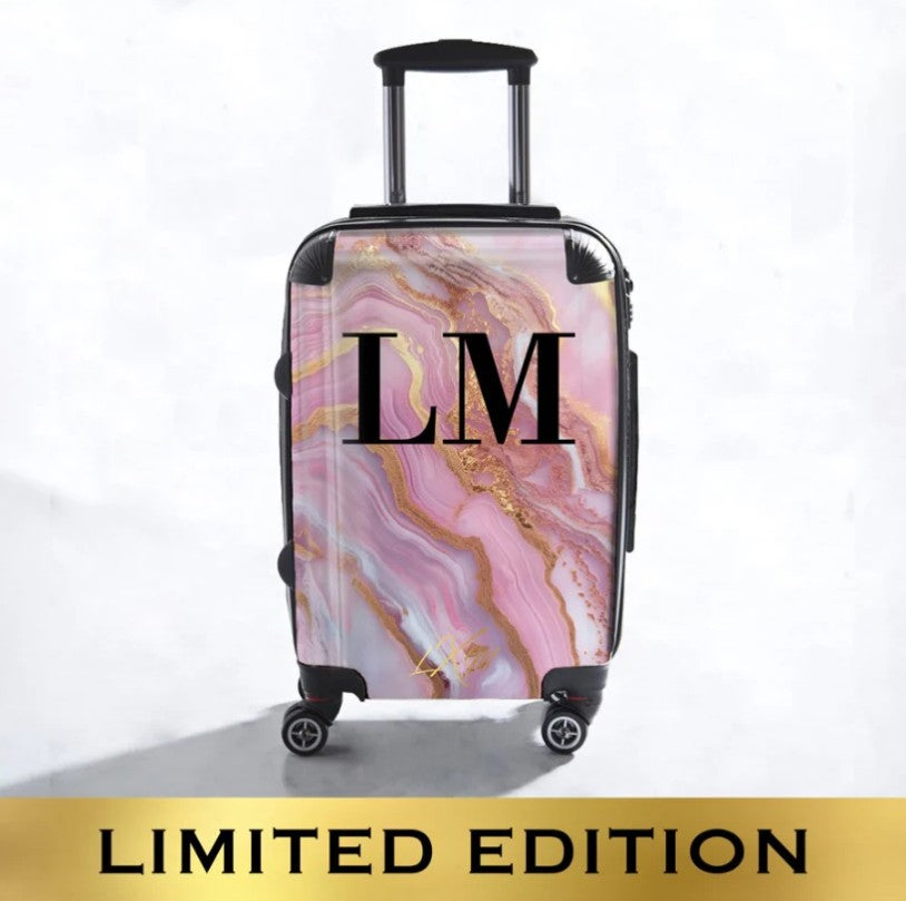 Limited Edition Personalised Pink Magenta Marble Initials Suitcase