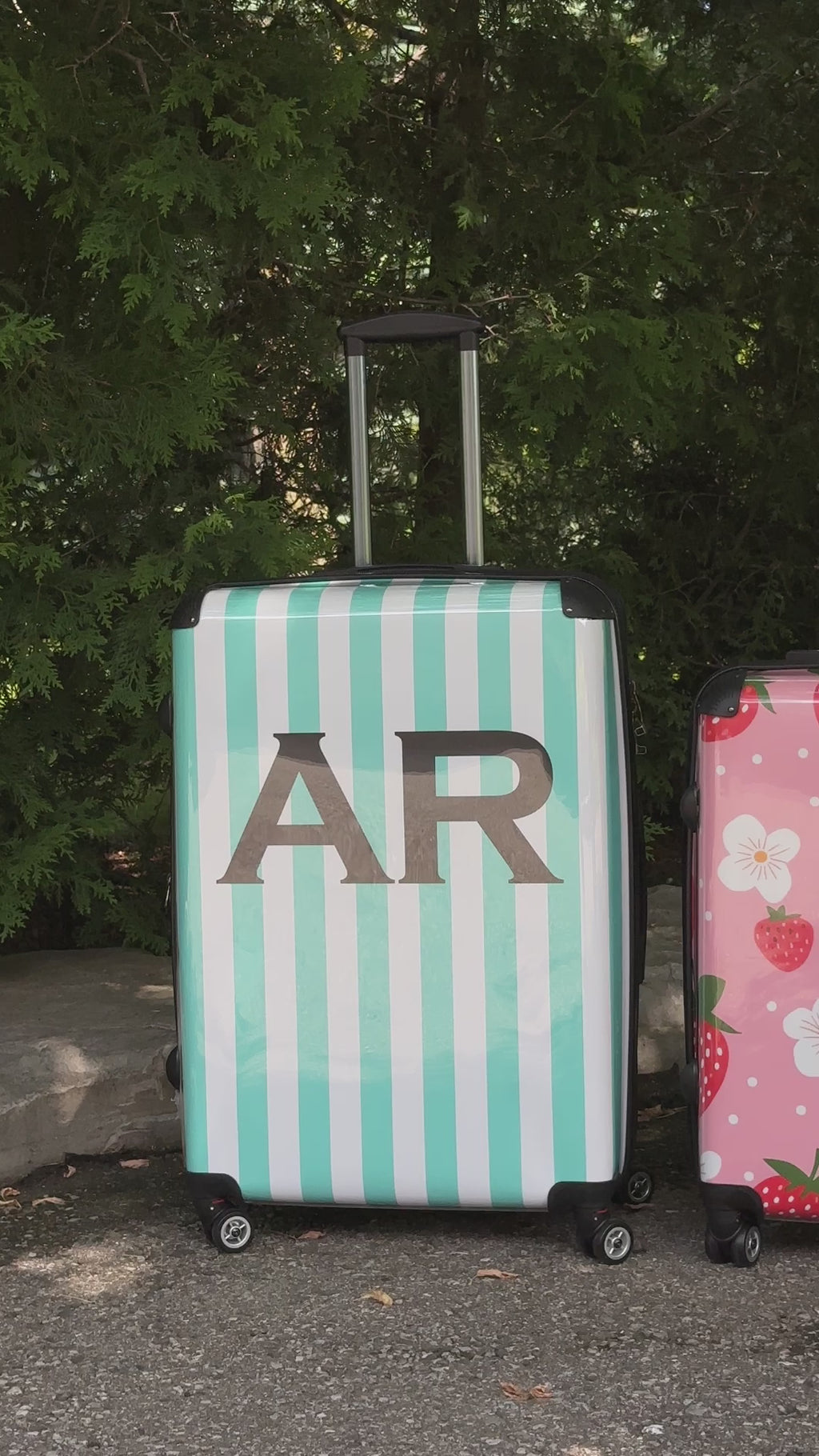 PERSONALIZED BLUE, WHITE AND BLACK STRIPE WITH BLACK FONT NAME LUGGAGE