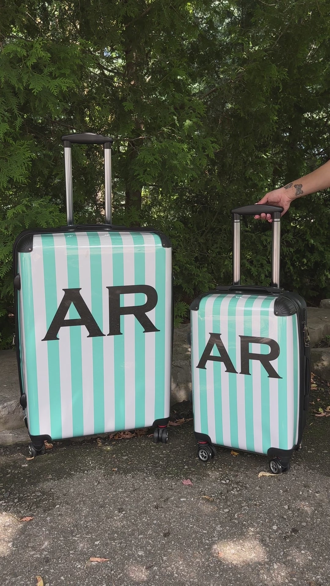 PERSONALIZED PINK STRIPE WITH BLACK FONT INITIAL LUGGAGE