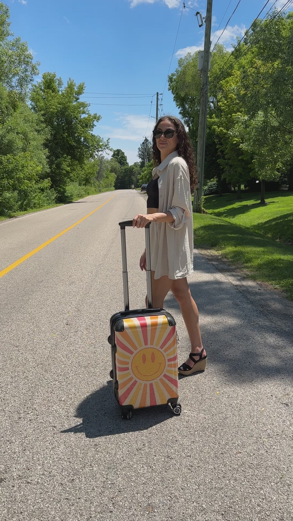 PERSONALIZED PINK AND GREY STRIPE WITH BLACK FONT INITIAL LUGGAGE