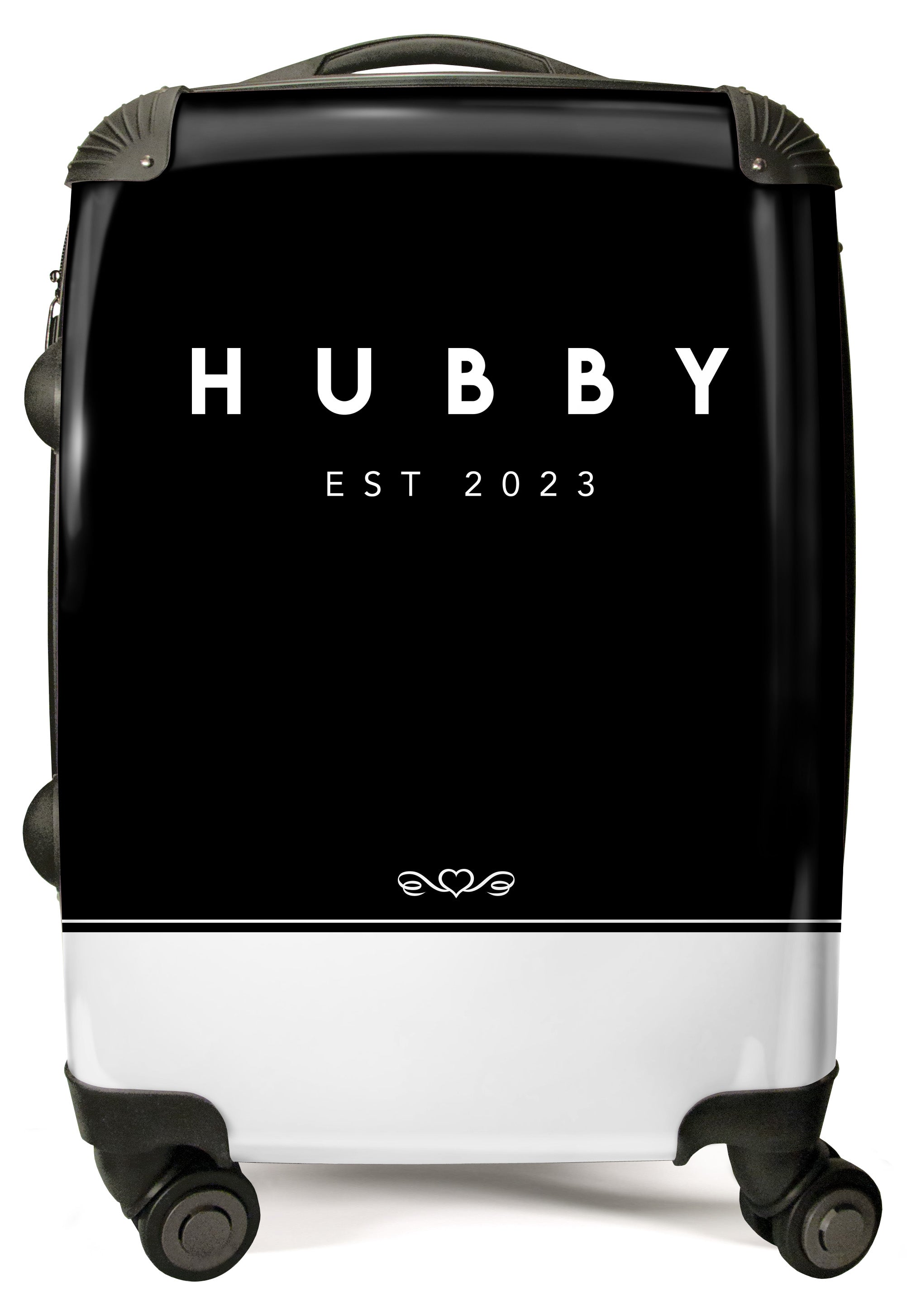 PERSONALIZED BLACK AND WHITE HUBBY PRINT LUGGAGE