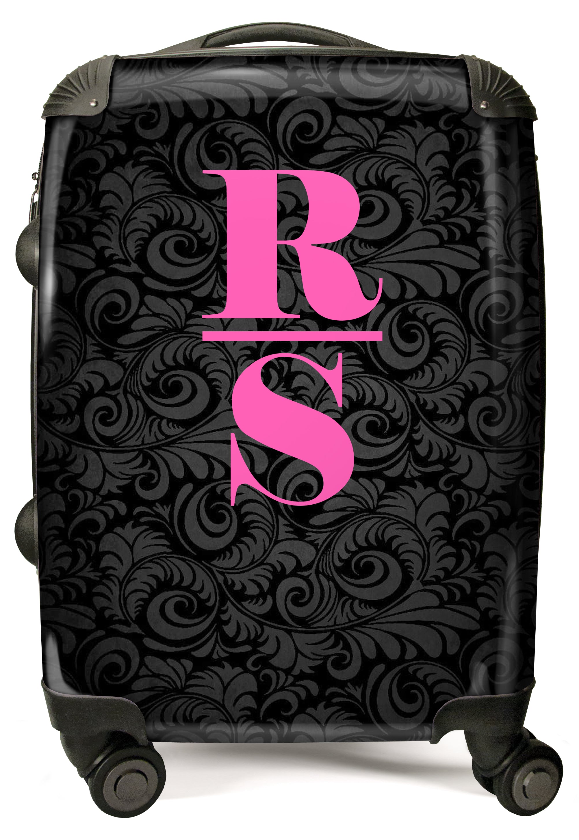 PERSONALIZED BLACK FEATHER PRINT INITIAL SUITCASE